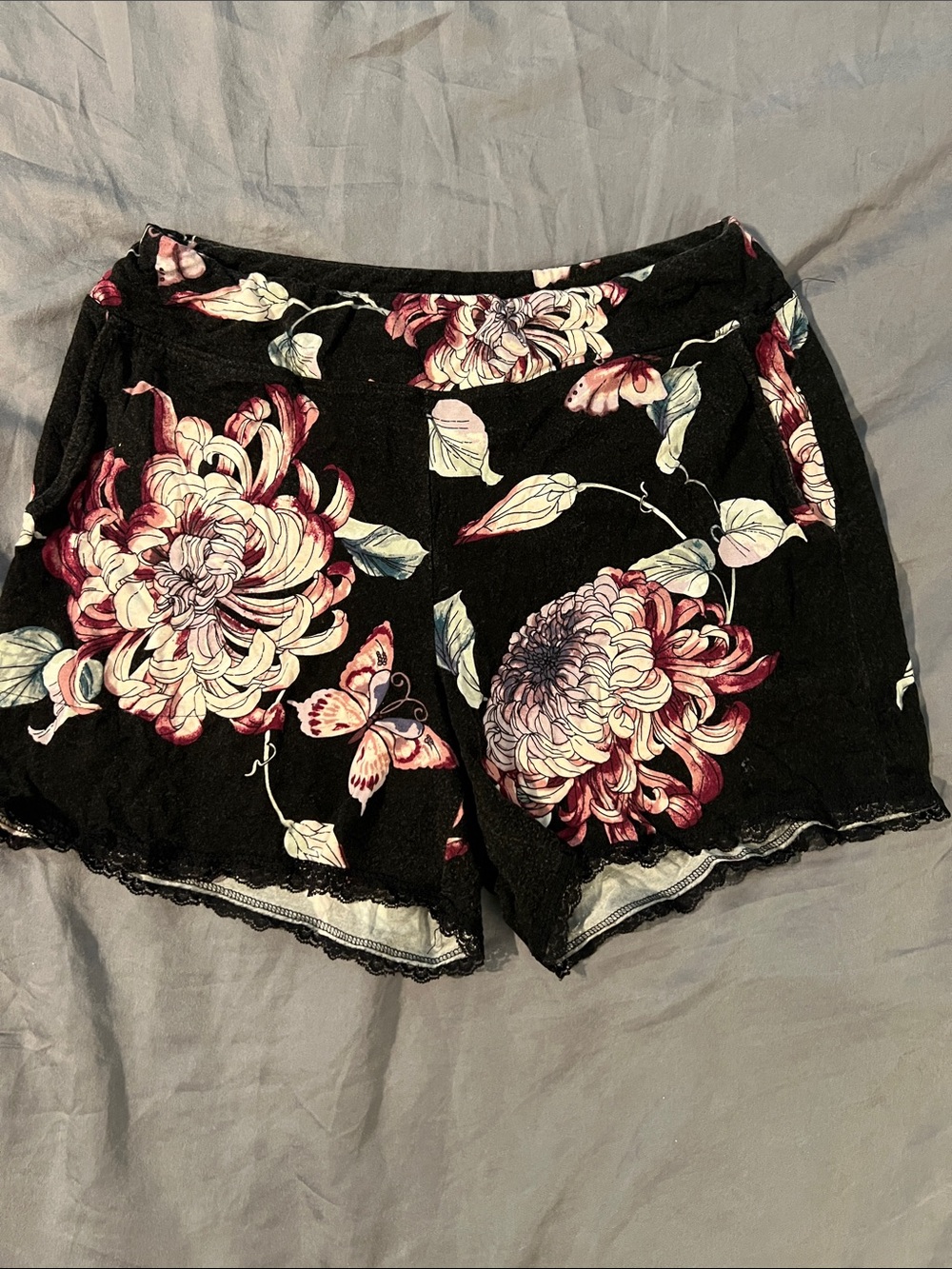 Soma Black Floral Lace-Trim High Waist Shorts